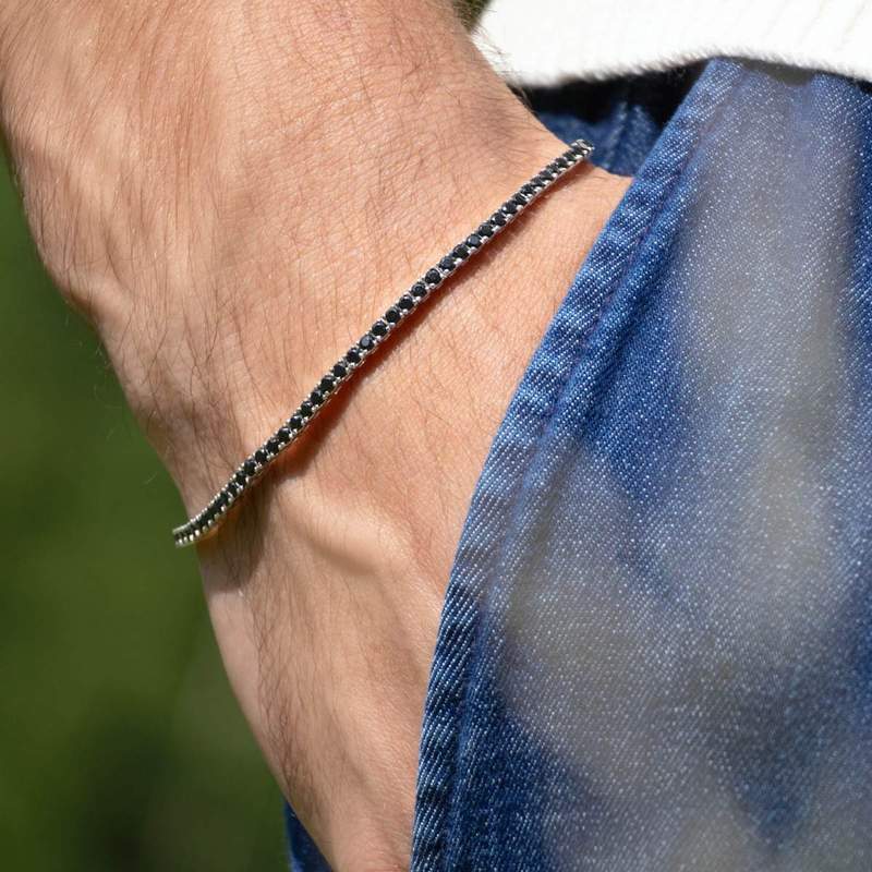 Bracelet argent 925 spinelles noires 21cm - vue porté 1