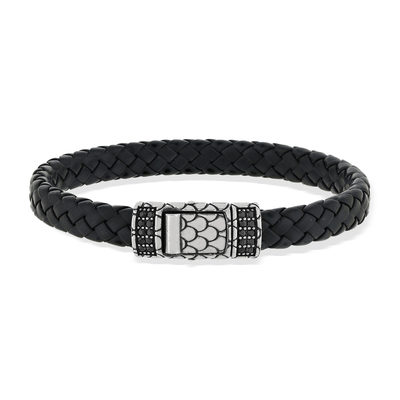 Bracelet noir tressé spinelles noires 19cm