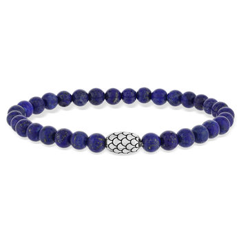 Bracelet perles lapis lazuli et perles argent écailles 19cm