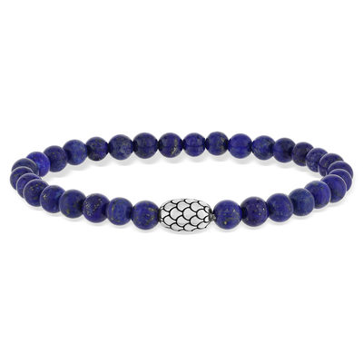 Bracelet perles lapis lazuli et perles argent écailles 19cm