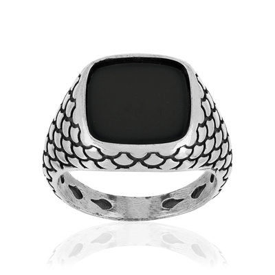 Bague argent 925 écailles onyx carré