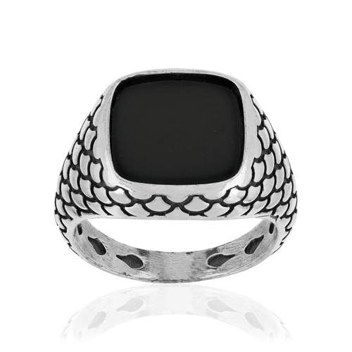 Bague argent 925 écailles onyx carré