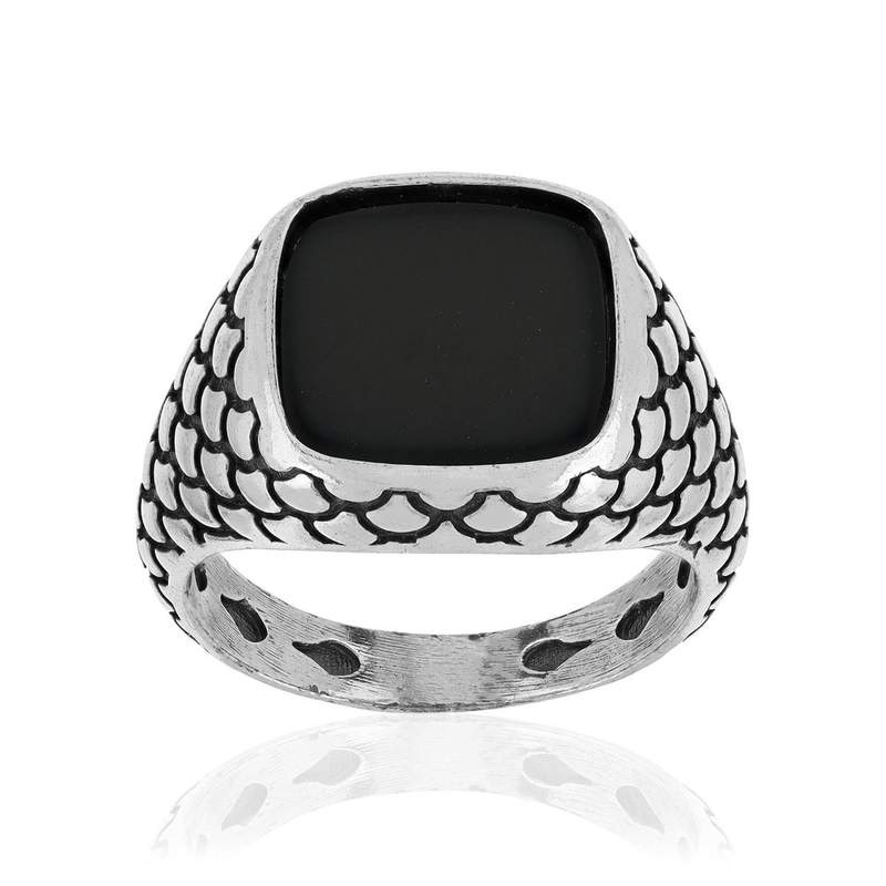 Bague argent 925 écailles onyx carré - vue 1