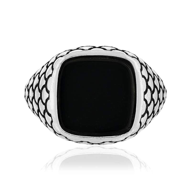 Bague argent 925 écailles onyx carré - vue 3