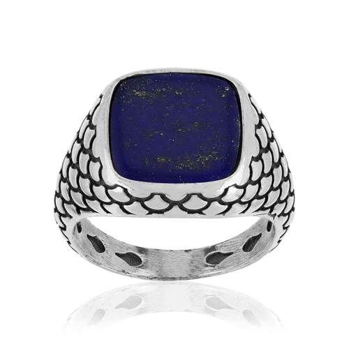 Bague argent 925 écailles lapis lazuli carré