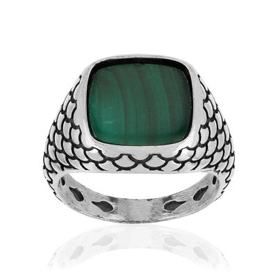 Bague argent 925 écailles malachite carrée