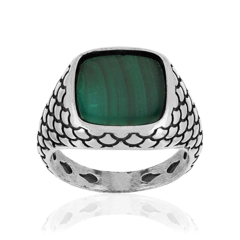 Bague argent 925 écailles malachite carrée - vue 1