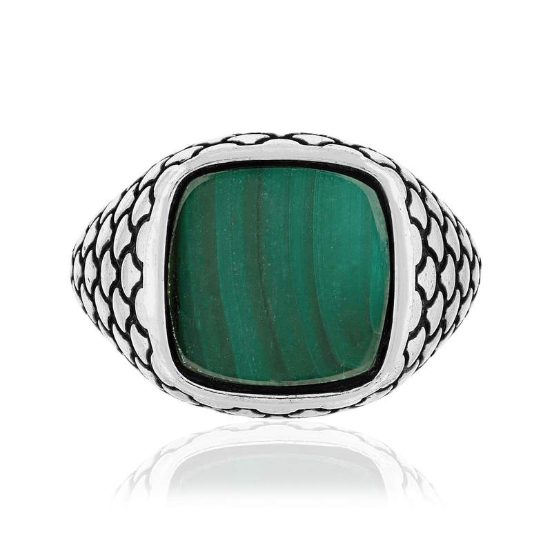 Bague argent 925 écailles malachite carrée - vue 3