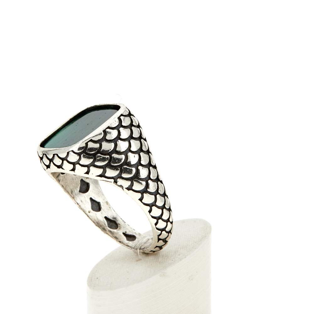 Bague argent 925 écailles malachite carrée - vue 5