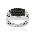 Bague argent 925 écailles spinelles noires rectangulaire - vue 1