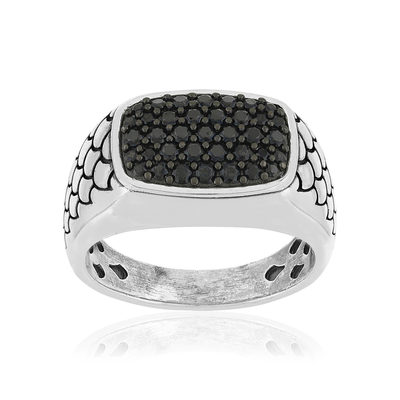 Bague argent 925 écailles spinelles noires rectangulaire - vue 1