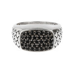 Bague argent 925 écailles spinelles noires rectangulaire - vue 2