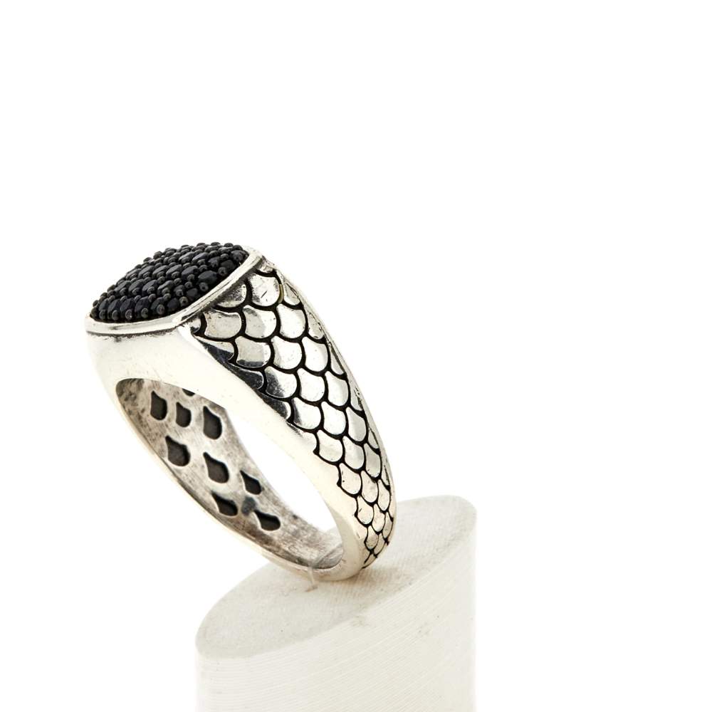 Bague argent 925 écailles spinelles noires rectangulaire - vue 5