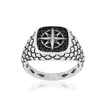 Bague argent 925 rose des vents spinelles noires - vue 1