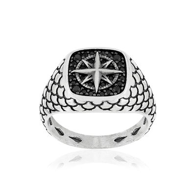 Bague argent 925 rose des vents spinelles noires