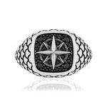 Bague argent 925 rose des vents spinelles noires - vue 3