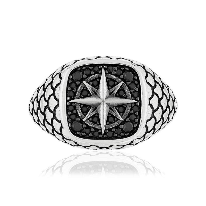 Bague argent 925 rose des vents spinelles noires - vue 3