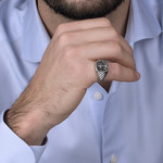 Bague argent 925 rose des vents spinelles noires - vue porté 1