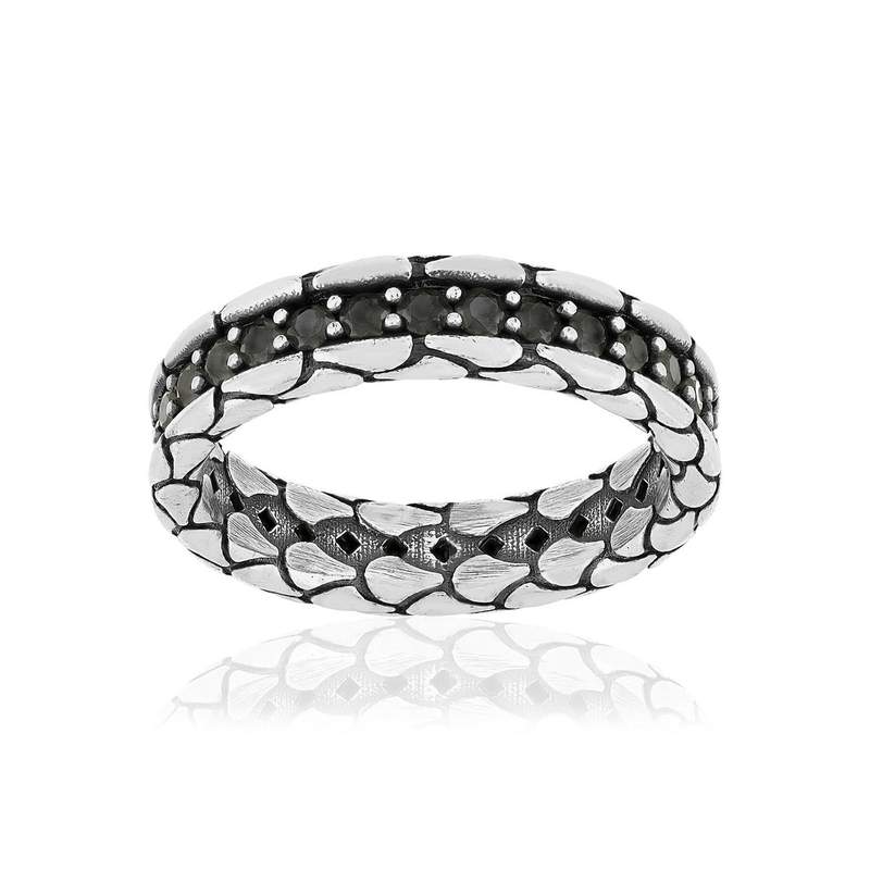 Bague argent 925 écailles spinelles noires - vue 1