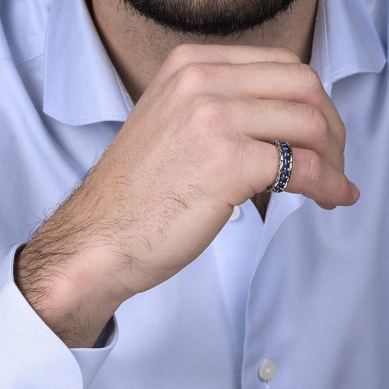 Bague argent 925 écailles zirconias bleus - vue porté 1