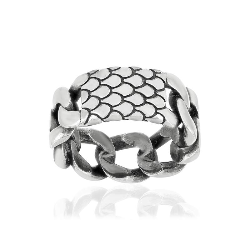 Bague argent 925 écailles et maille - vue 1