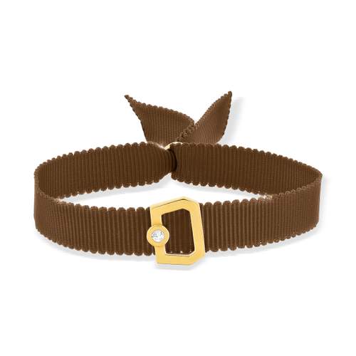 Bracelet boucle or recyclé 750 jaune diamant ruban chocolat 21cm