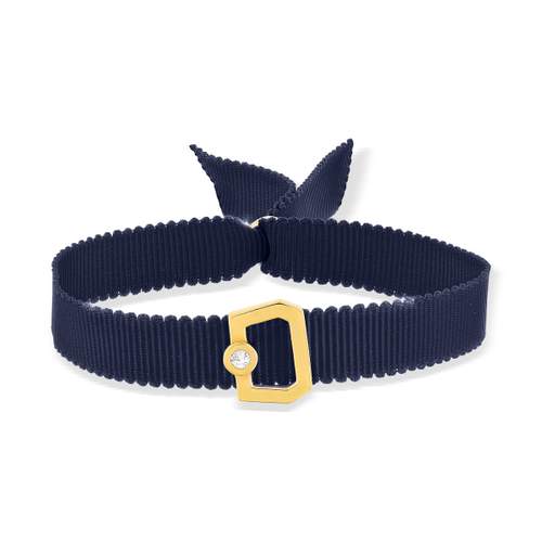 Bracelet boucle or recyclé 750 jaune diamant ruban marine 21cm