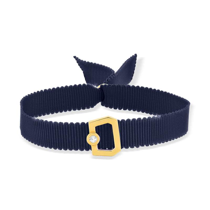 Bracelet boucle or 750 jaune diamant ruban marine 21cm - vue 1