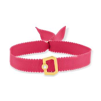 Bracelet boucle or 750 jaune diamant ruban rose 21cm