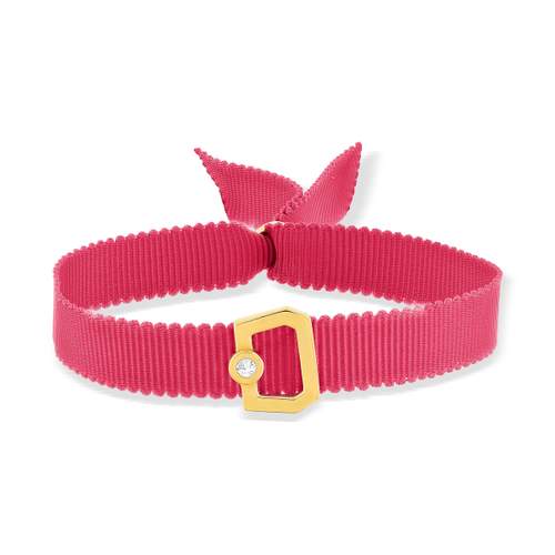 Bracelet boucle or recyclé 750 jaune diamant ruban rose 21cm