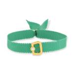 Bracelet boucle or 750 jaune diamant ruban vert 21cm - vue 1