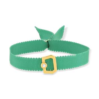Bracelet boucle or 750 jaune diamant ruban vert 21cm