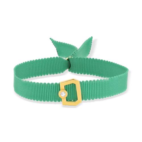 Bracelet boucle or recyclé 750 jaune diamant ruban vert 21cm
