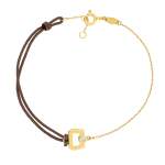 Bracelet boucle chaine or 750 jaune diamant et cordon chocolat 18cm - vue 1
