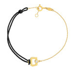 Bracelet boucle chaine or recyclé 750 jaune diamant et cordon noir 18cm - vue 1