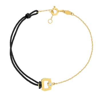 Bracelet boucle chaine or 750 jaune diamant et cordon noir 18cm