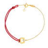 Bracelet boucle chaine or recyclé 750 jaune diamant et cordon rouge 18cm - vue V1