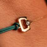 750 yellow gold chain bracelet with diamond clasp and green cord, 18 cm - worn look 2