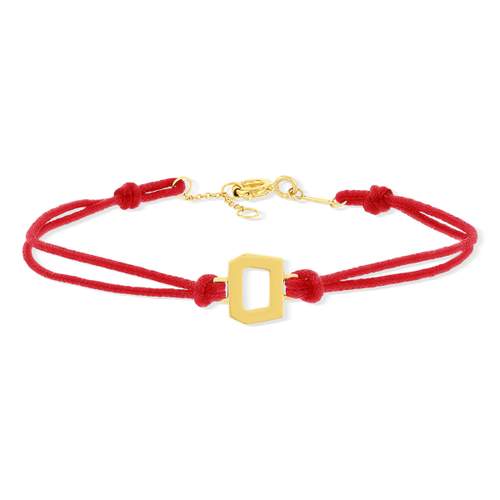 Bracelet boucle or 750 jaune double cordon rouge 18cm
