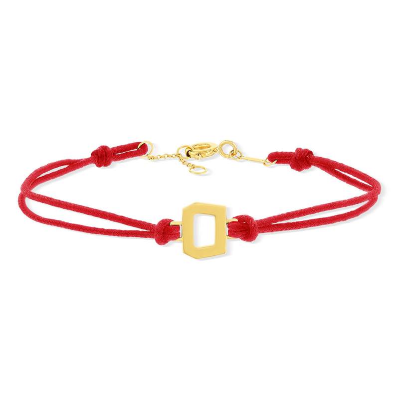 Bracelet boucle or 750 jaune double cordon rouge 18cm - vue 1