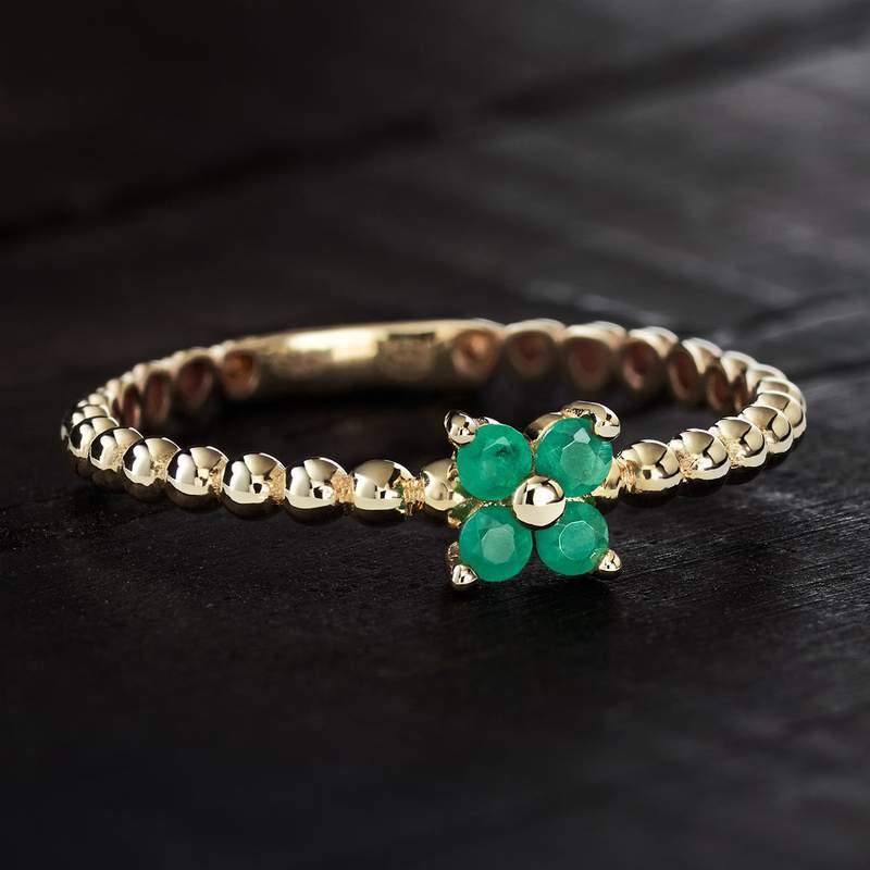 Bague or 375 jaune emeraudes - vue D1
