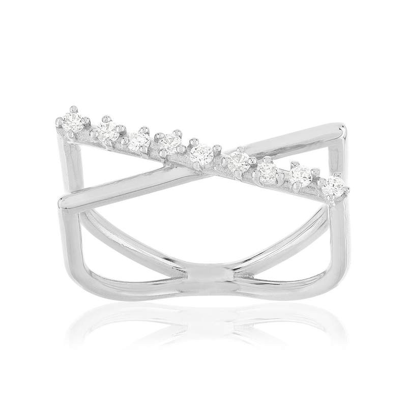 Bague argent 925 et zirconias - vue 1