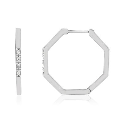 Boucles d'oreilles argent 925 et zirconias, motif hexagonal - vue 1