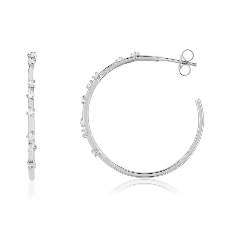 Boucles d'oreilles demi-créoles argent 925 et zirconias - vue 1