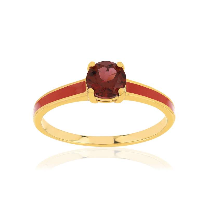 Bague acier laqué et grenat - vue 1