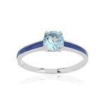 Bague acier laqué et topaze bleue traitée - vue 1