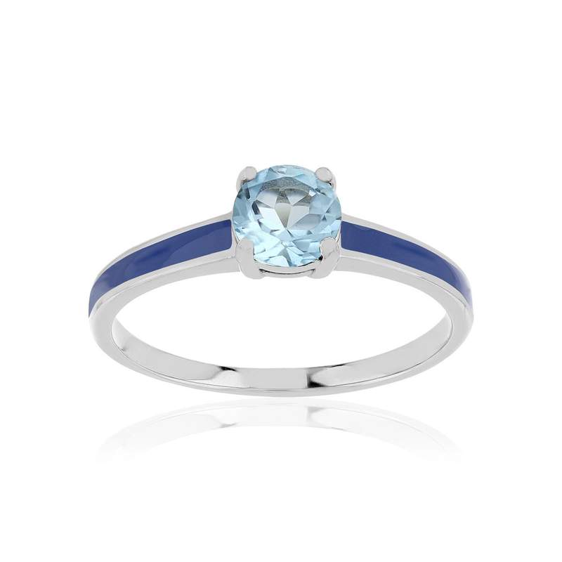 Bague acier laqué et topaze bleue traitée - vue 1