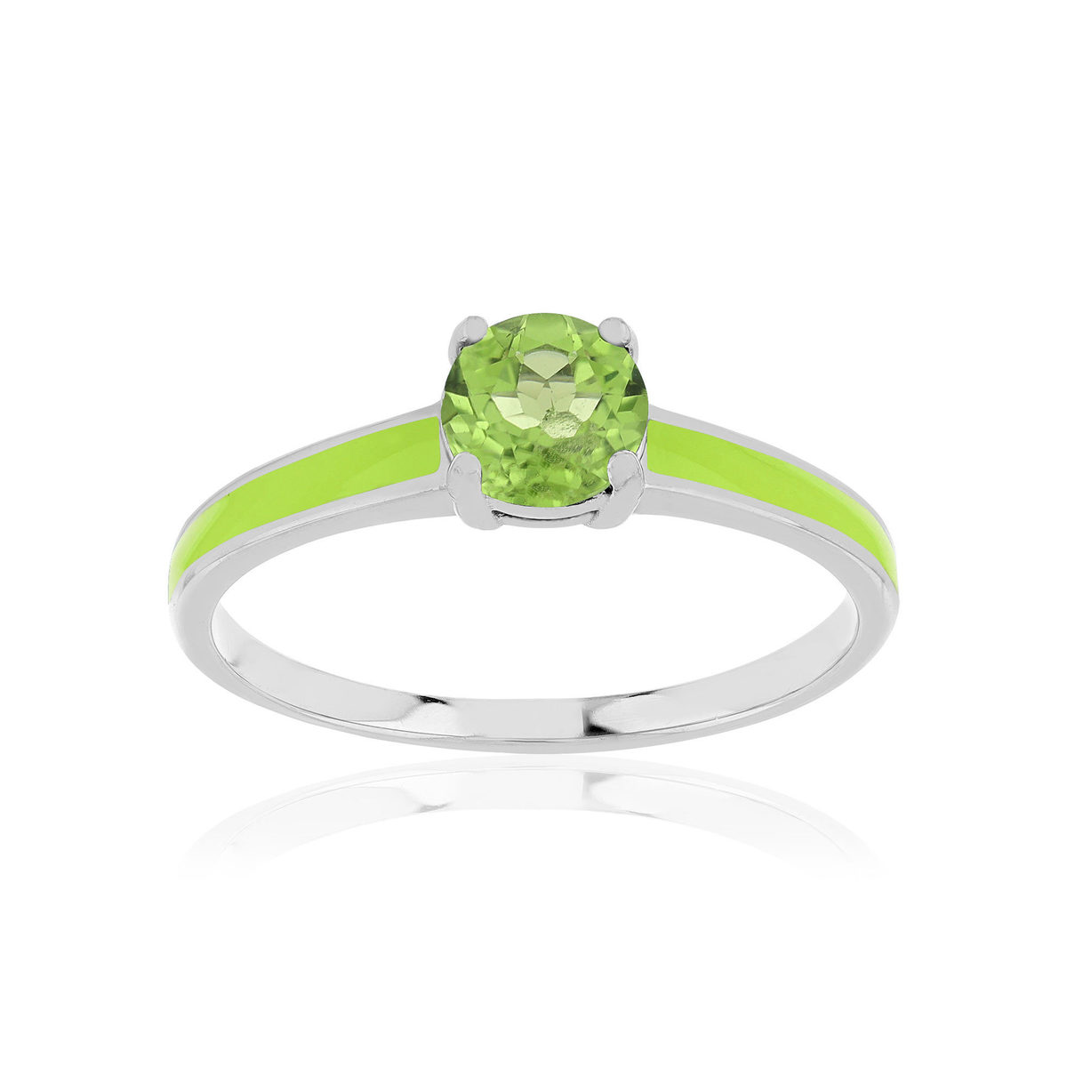 Bague acier laqué vert et péridot