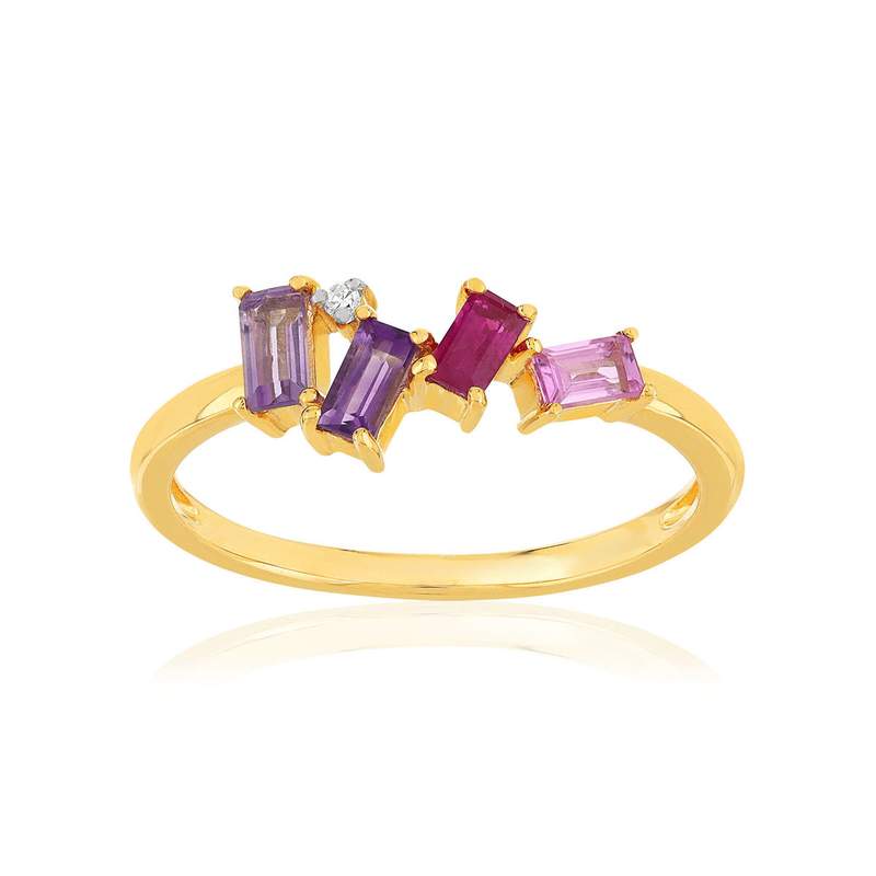 Bague or 375 2 tons diamants pierres précieuses et fines - vue 1