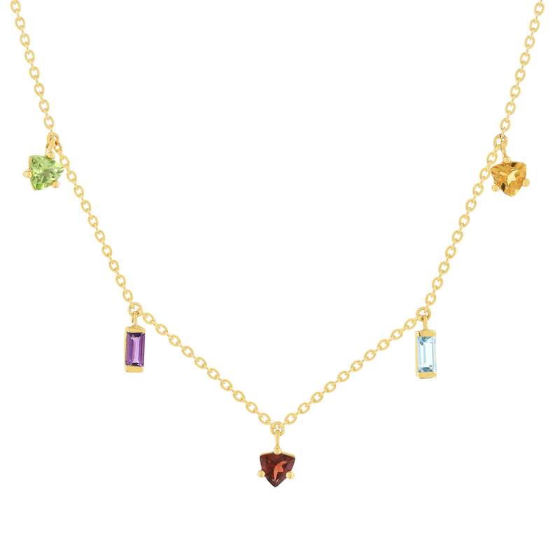 Collier or 375 jaune pierres fines 45cm - vue 1